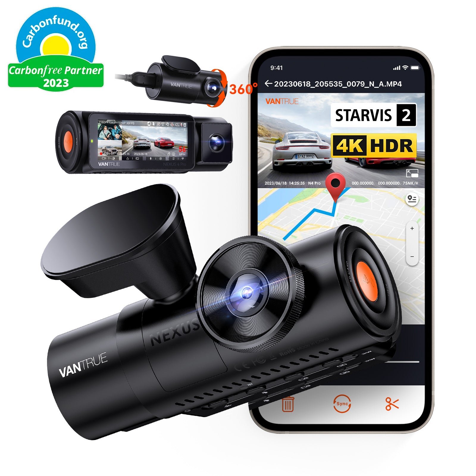 Vantrue N4 Pro 3-Channel 4K Dash Cam System